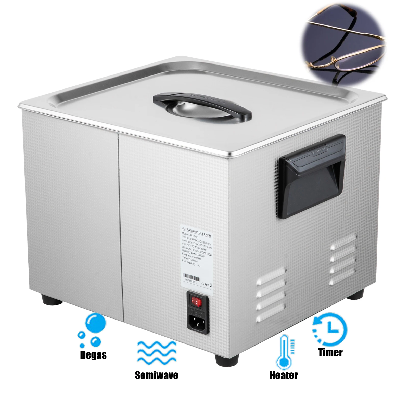 Ультразвуковой очиститель зубов с австралийской/американской вилкой, ультразвуковая машина 15 л, цифровой ультразвуковой очиститель для очистки очков