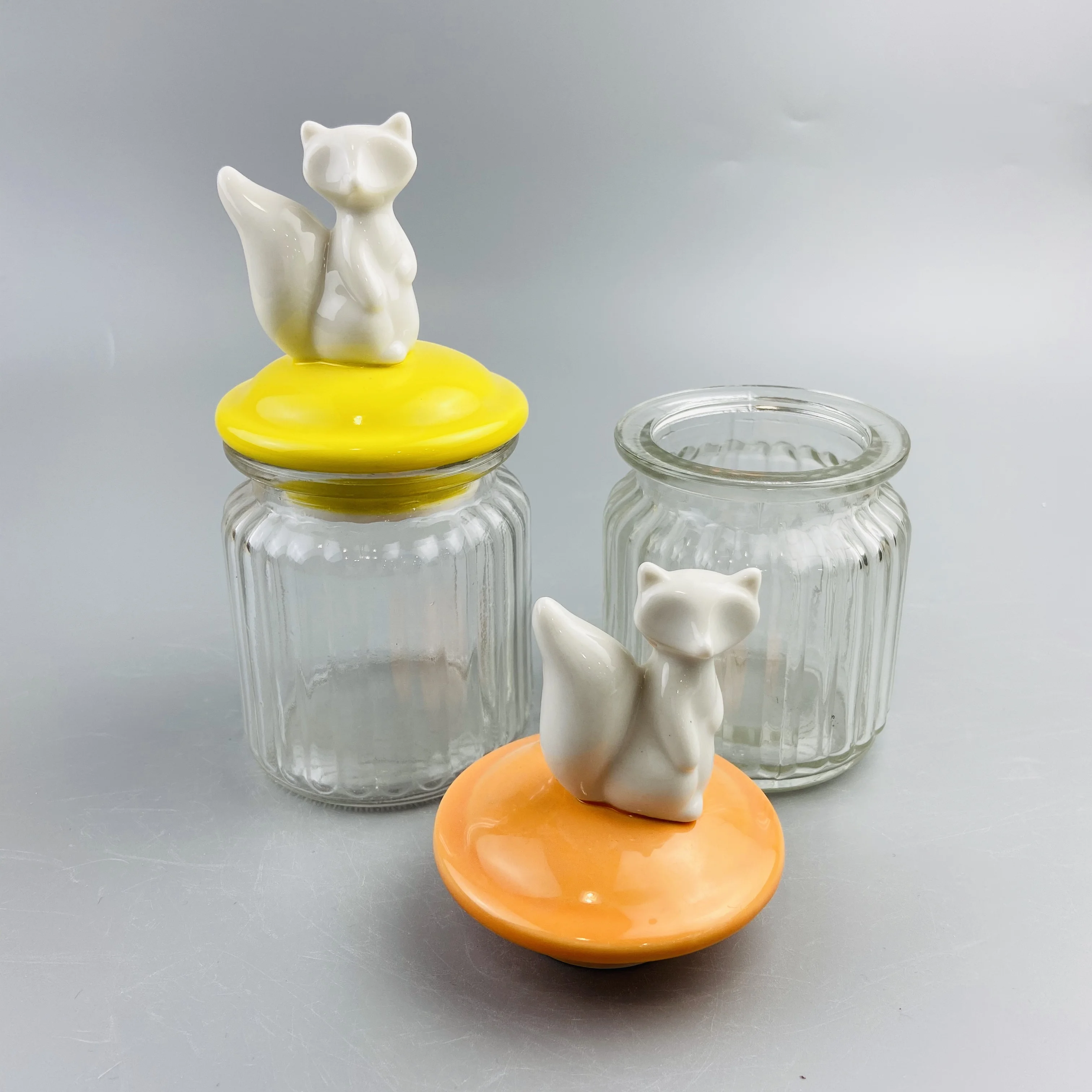 
Food grade ceramic fox decor lid recycled glass jars bottles 