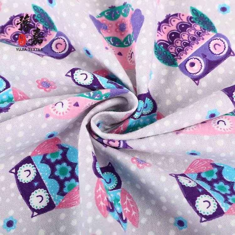 Designer Fabric, 2 side animal owl pictures printed nursery flannel fabric for children pajamas
