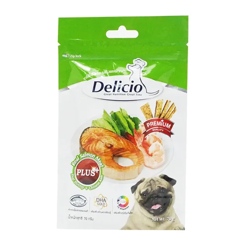 Delicio PLUS Dog treats made with REAL SALMON, SHRIMP and KALE plus DHA and 15 Vitmamins & Minerals for BRAIN DEVELOPMENT