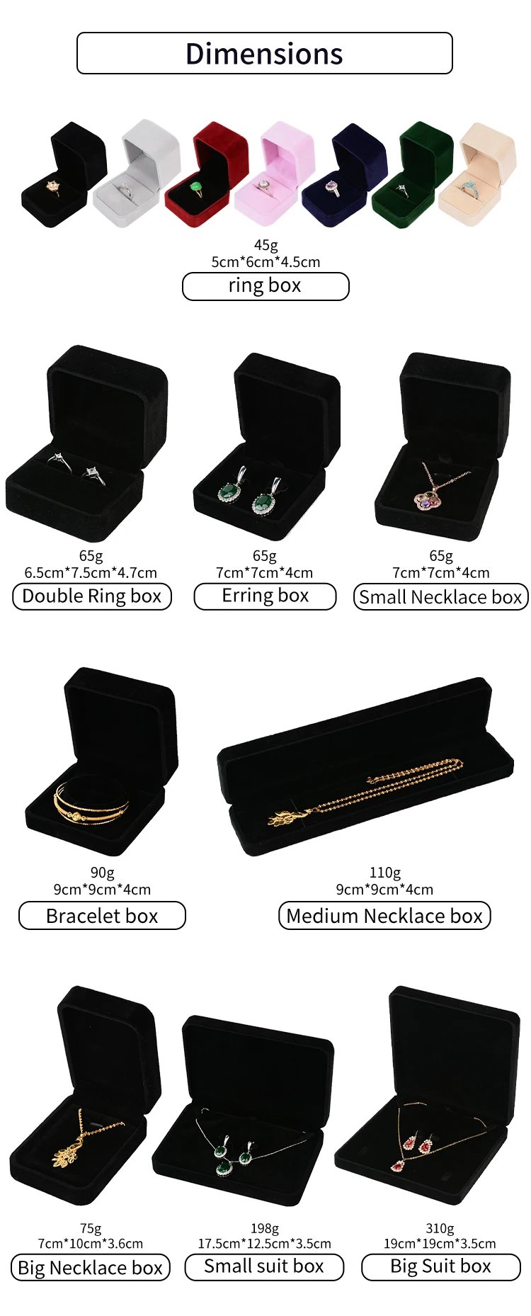 Wholesale Custom Logo Black Luxury Flannel Velvet Bangle Bracelet Gift Necklace Earring Ring Jewellery Jewelry Packaging Box For