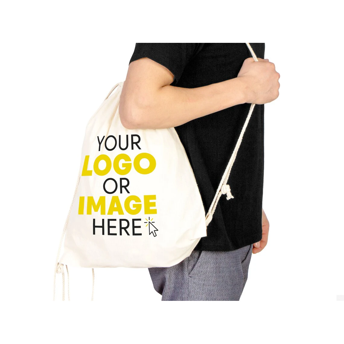 Custom  Cotton Canvas Recycled Fashion Logo Printing Promotional Gift Bag Drawstring Party Outdoor Gym Rucksack Backpack