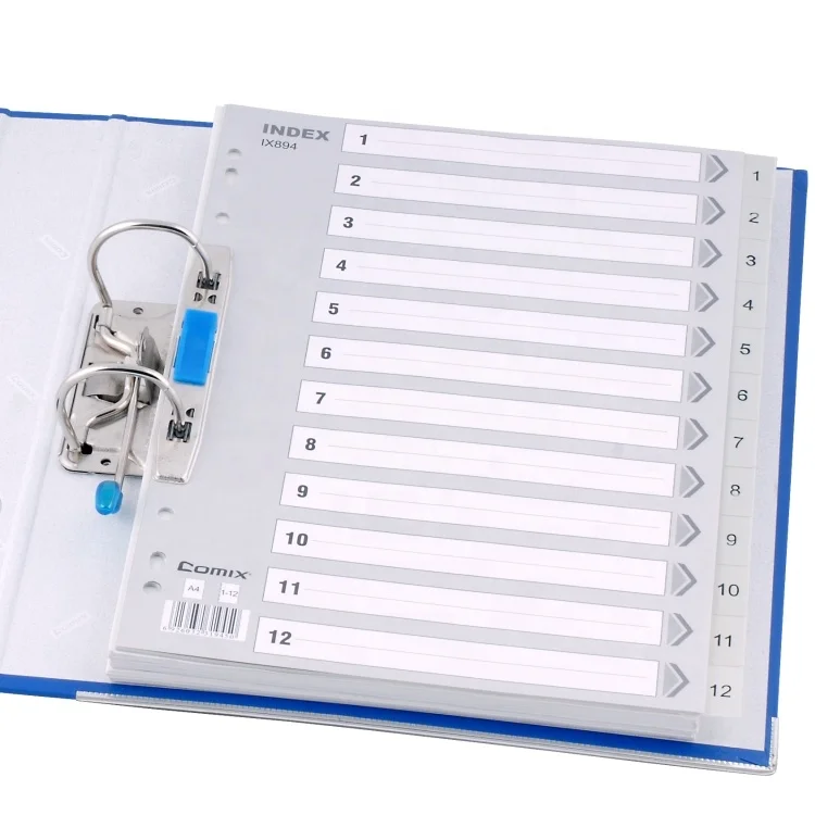  Comix Factory High Quality Low Price PP Plastic Index Cards Tab Dividers /A4 12 Tabs File