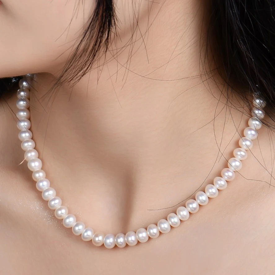 High Quality 3A Grade Real Natural Freshwater Pearls Necklace with Gold Plated Clasp - Perfect Round Pearls with High Luster