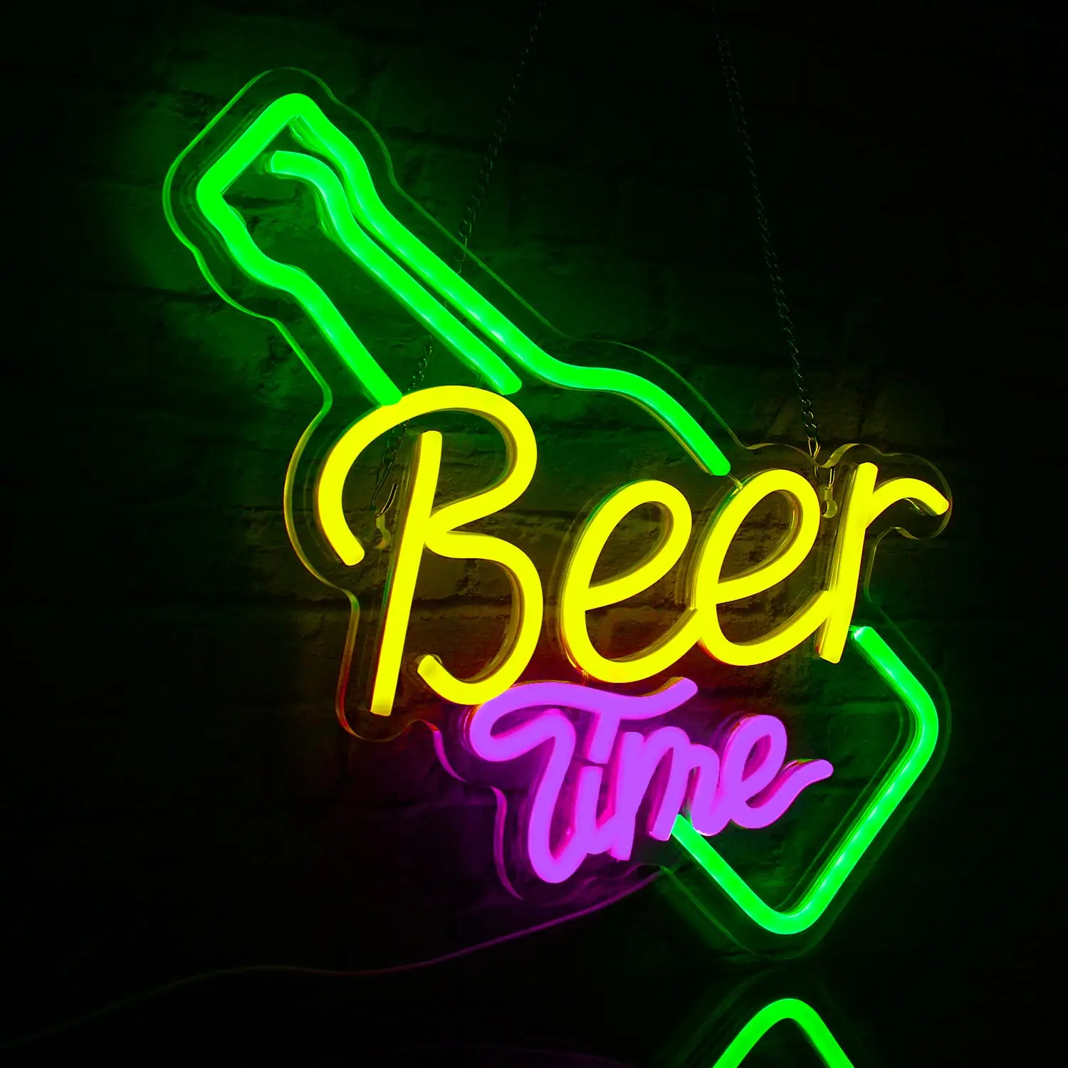 Beer Time Neon Signs Beer Bottle Led Neon Light Wall Decor Neon Sign Light for Art Wall Decor
