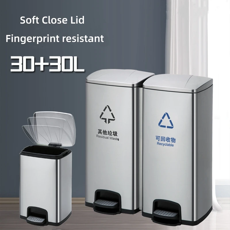 Large Customized Stainless Steel Kitchen Trash Can Commercial Recycling Bin Foot Waste Bin Pedal