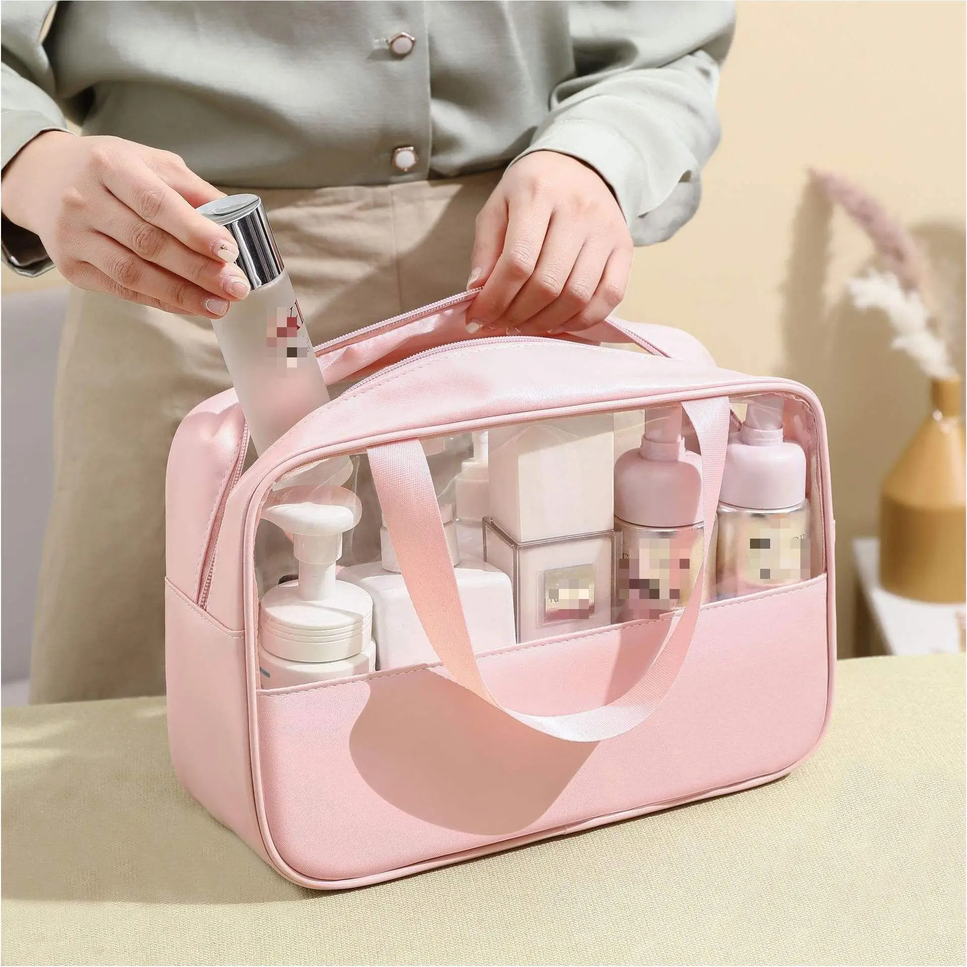 Cosmetic Tote Bags Men Zipper With Led Mirror Velvet Drawstring Sublimation Terry Cloth Leather silicone make up bag