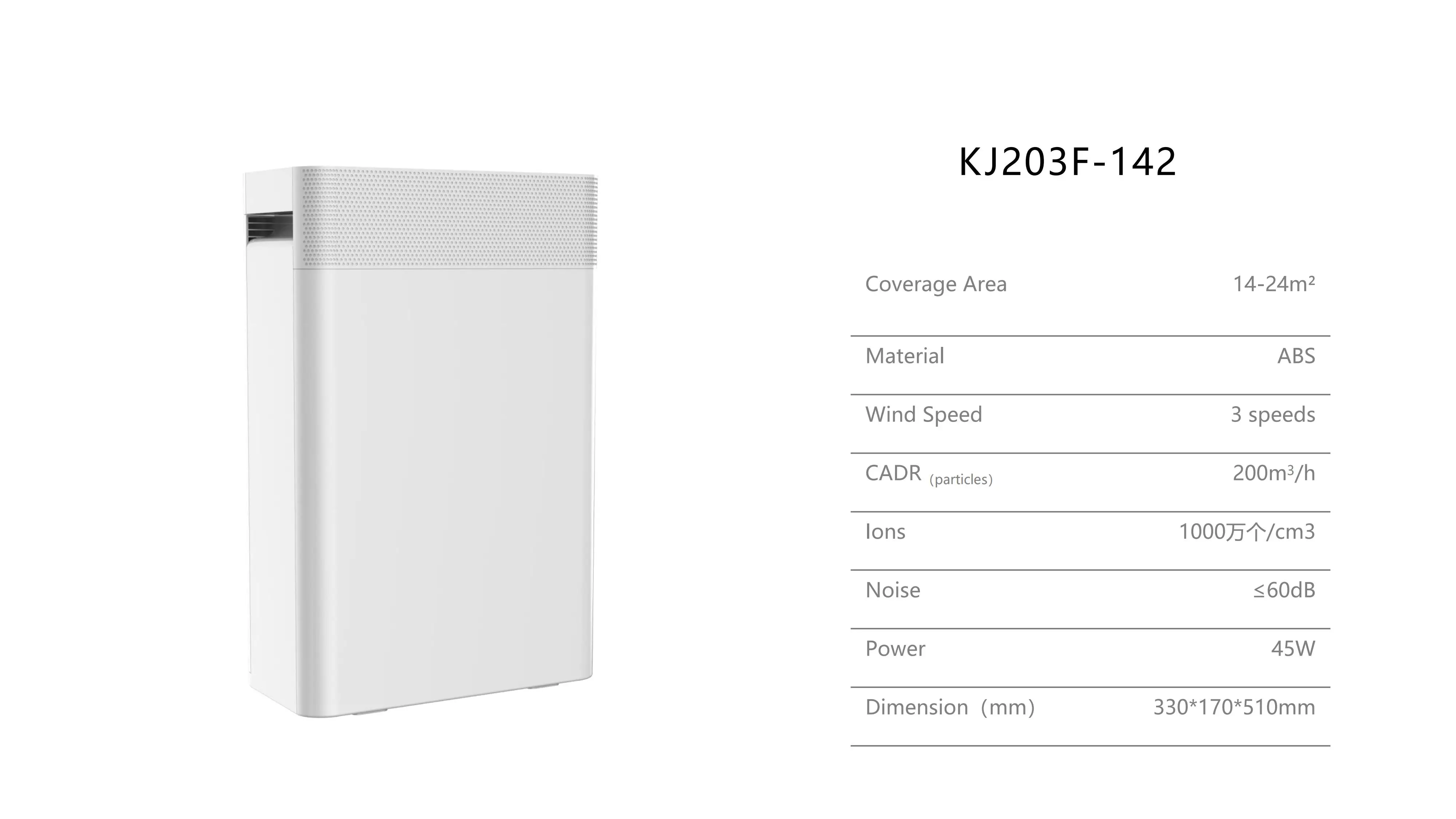 KJ203F-142 Household Low Noise ETL\CE Certified HEPA Filter Air Purifier