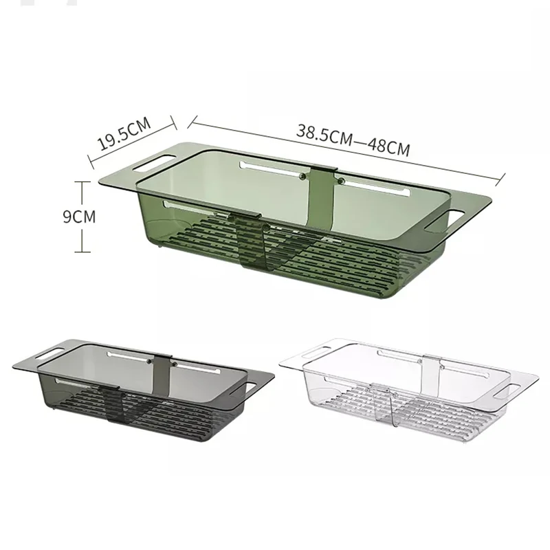 Transparent Plastic Kitchen Vegetable Fruit Washing  Retractable Sink Drain Basket