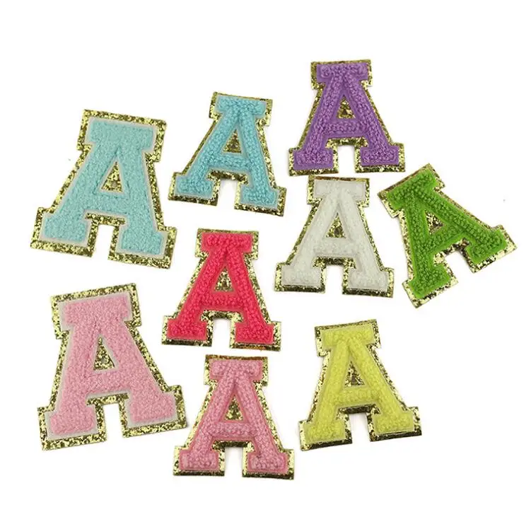 8cm 6.5cm Multicolor Glitter Chenille Letter Patches A-Z Towel Embroidery DIY Cloth Patches