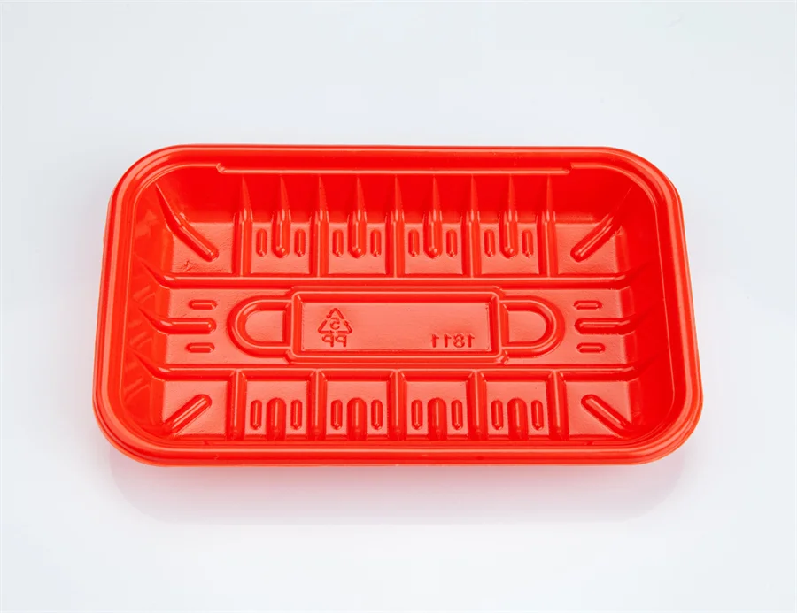 Rectangular shape colorful plastic trays for fresh meat and vegetables