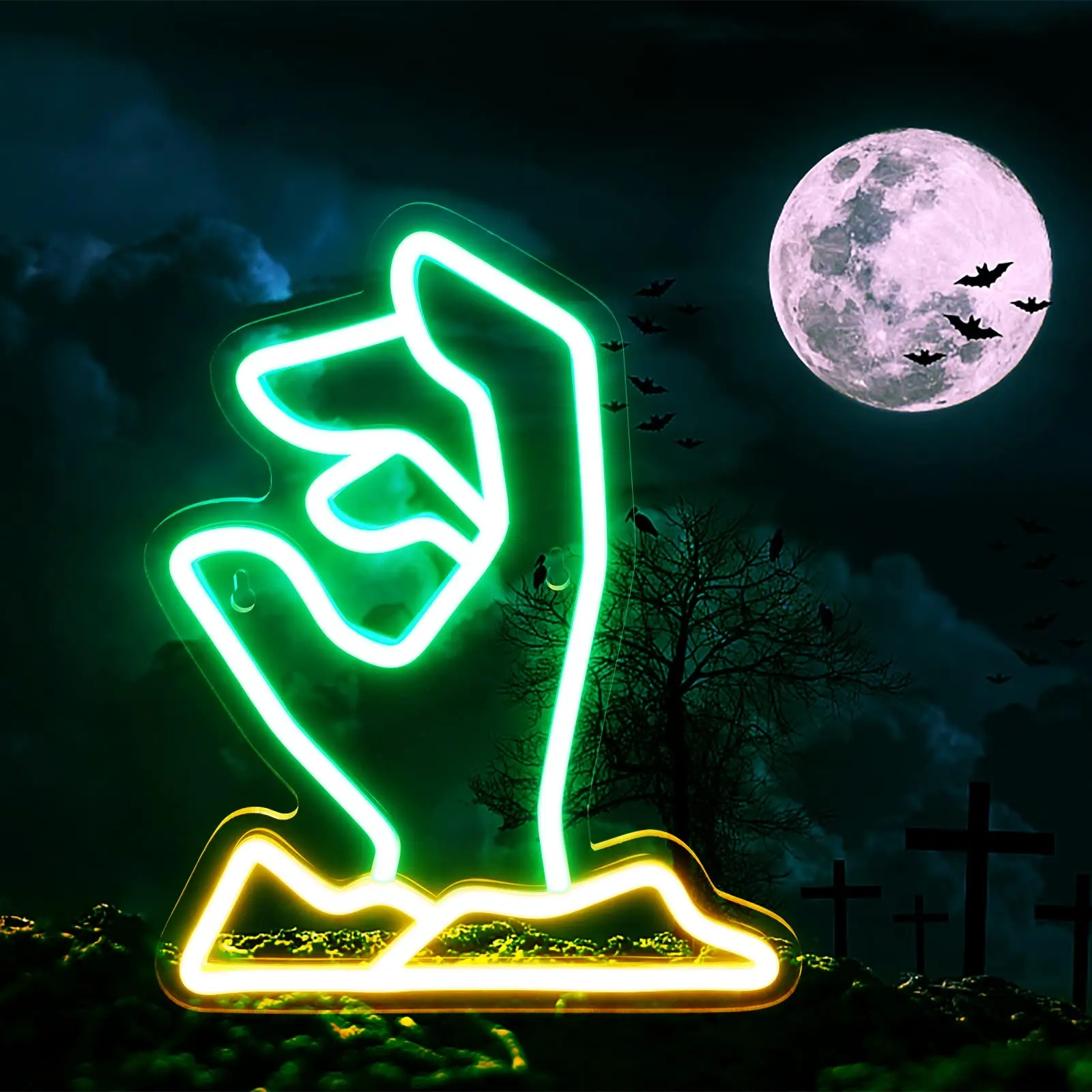 Halloween Ghost hand Neon Sign Dimmable Ghost LED Neon Light for Wall Decor USB Powered for Bedroom Party Decor Kids Room Gifts
