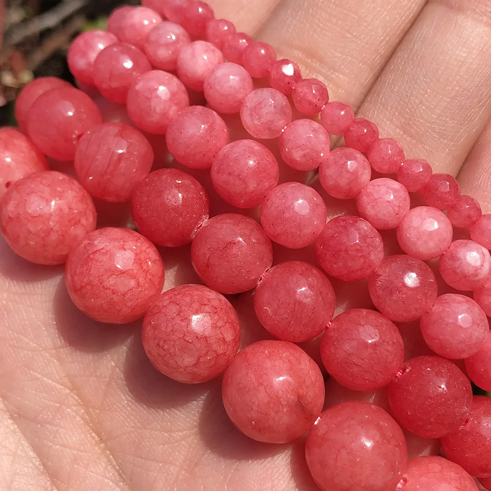 Wholesale Faceted Pink Chalcedony Stone Beads 4/ 6/ 8/10/12mm Round Jade Loose Beads for Jewelry DIY