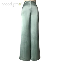 Fashion Wide leg trouser for women hight quality fabric stripe pants and hight waisted wide leg  trousers
