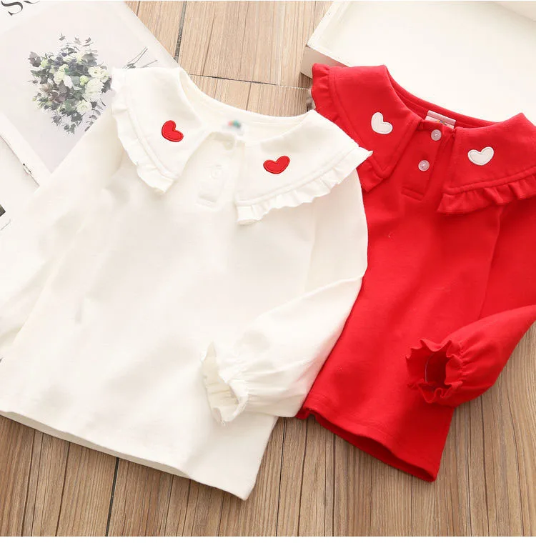 Wholesale Factory Customize Cute Little Girl Clothes long shirts heart embroidery Children Clothing kids t shirt