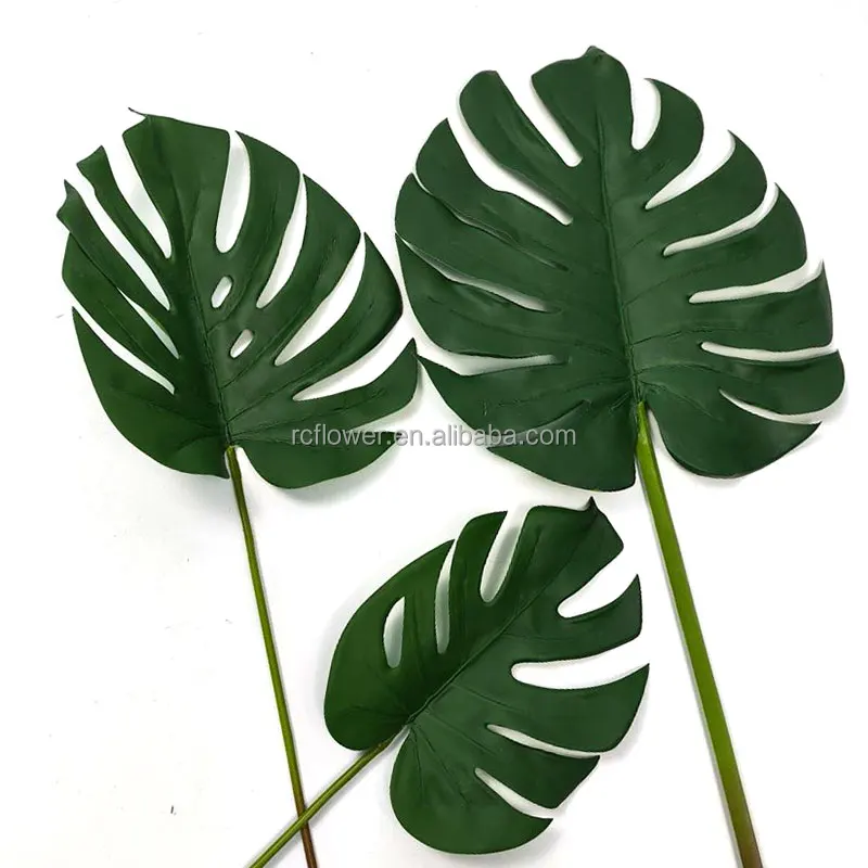 Artificial Palm Leaf Quality Artificial Deliciosa Monstera Decoration Tropical Palm Leaf Real Touch Latex Green Leaves