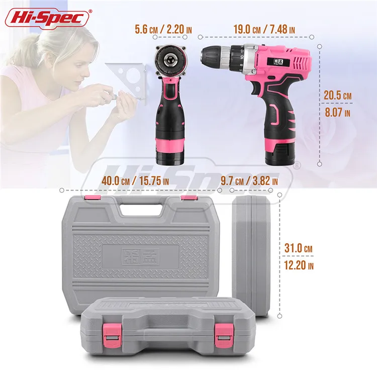 124 piece Pink Lady Power Tools Kit Hand Tools Set Cordless Power Drill with 16.8v Li-ion Battery in a tool case