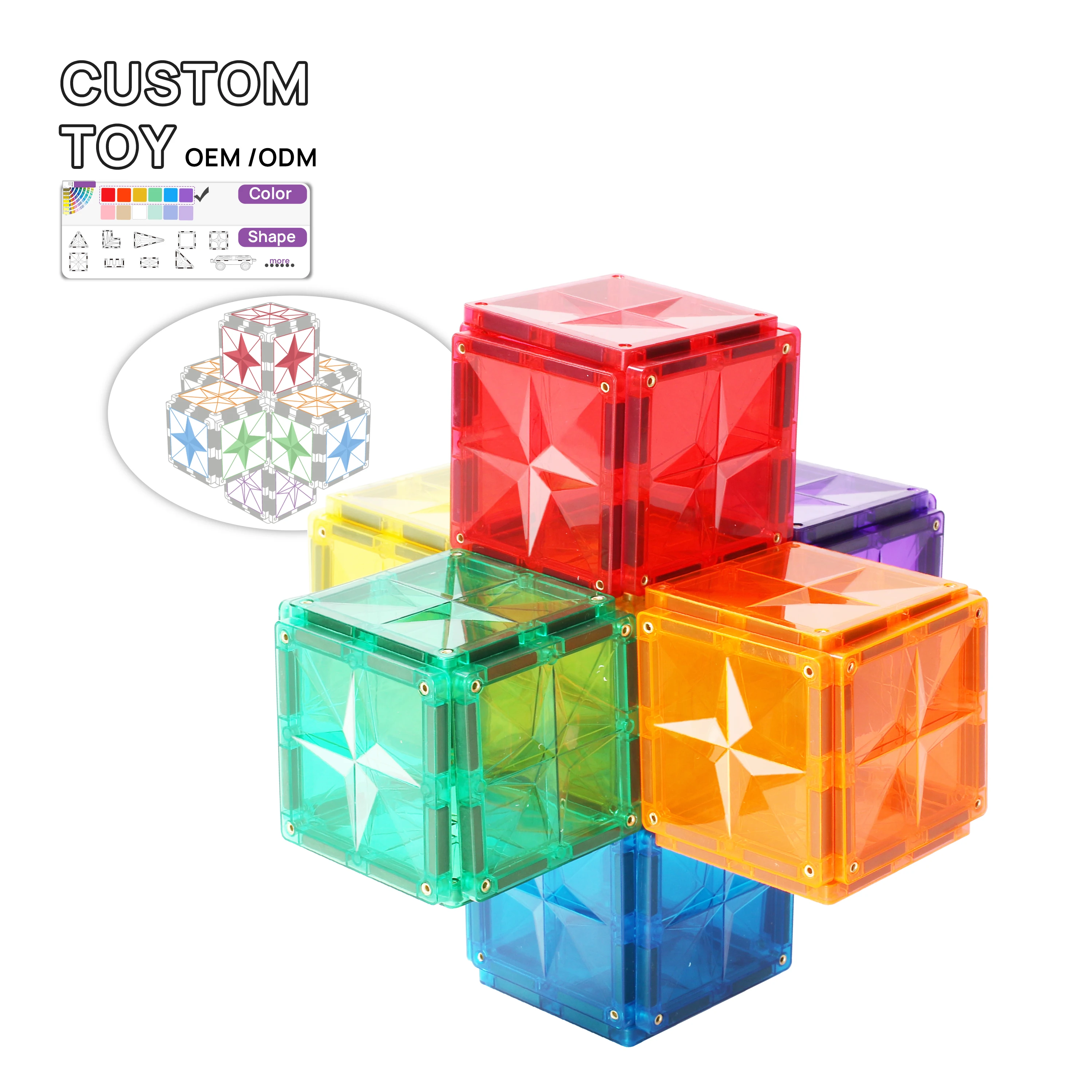 Mntl 56pcs Non-toxic Magnetic Tiles Diy Kid Building Blocks Toys for Preschoolers