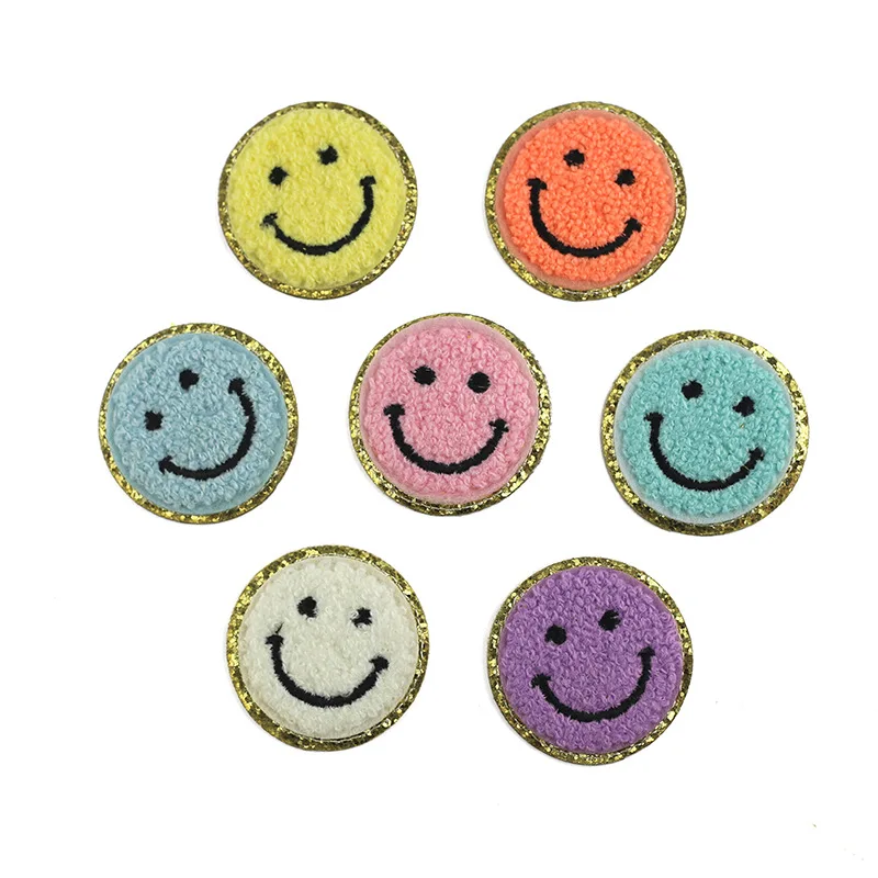 5cm smiling face towel embroidered cloth pasted with golden onion powder glite self-adhesive embroidery DIY auxiliary material