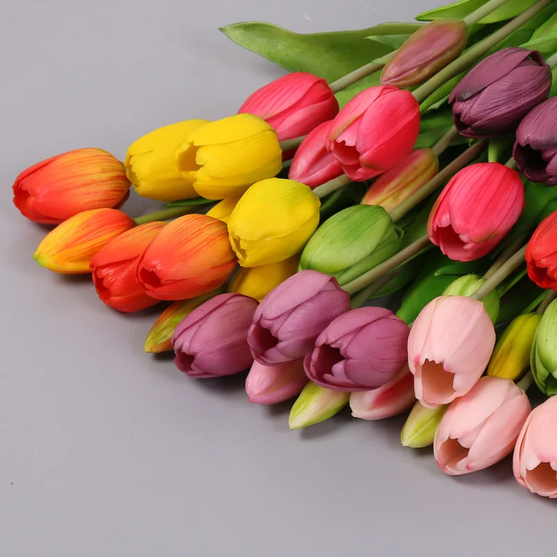 5 bunches of soft silicone feel tulips artificial flower desktop decoration artificial 5-head bouquet