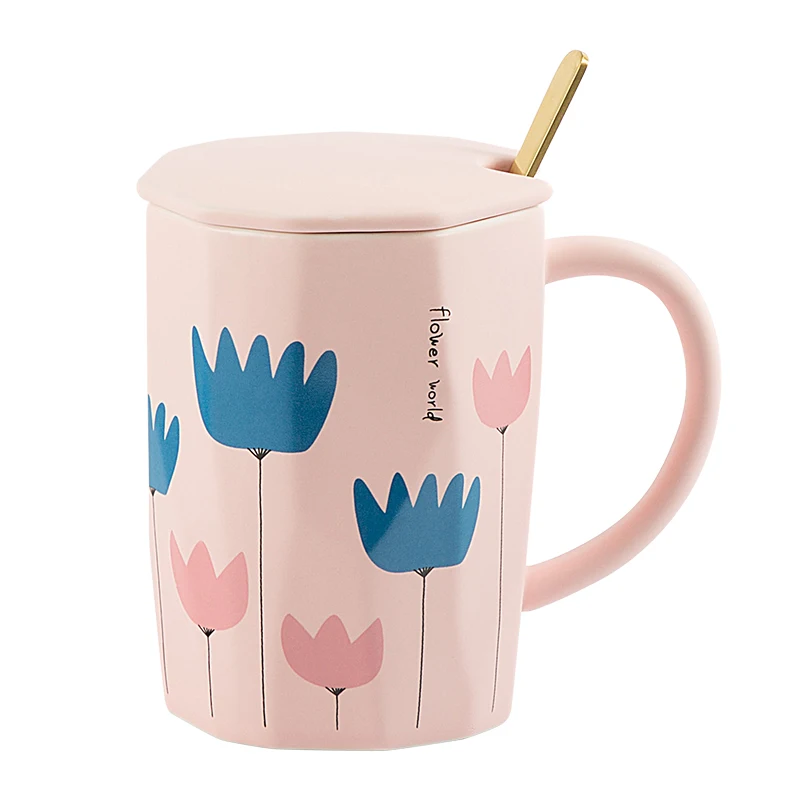 
New Arrival Household Polygon Japanese Hotel Tea Cup Coffee Mugs With Spoon And Lid 