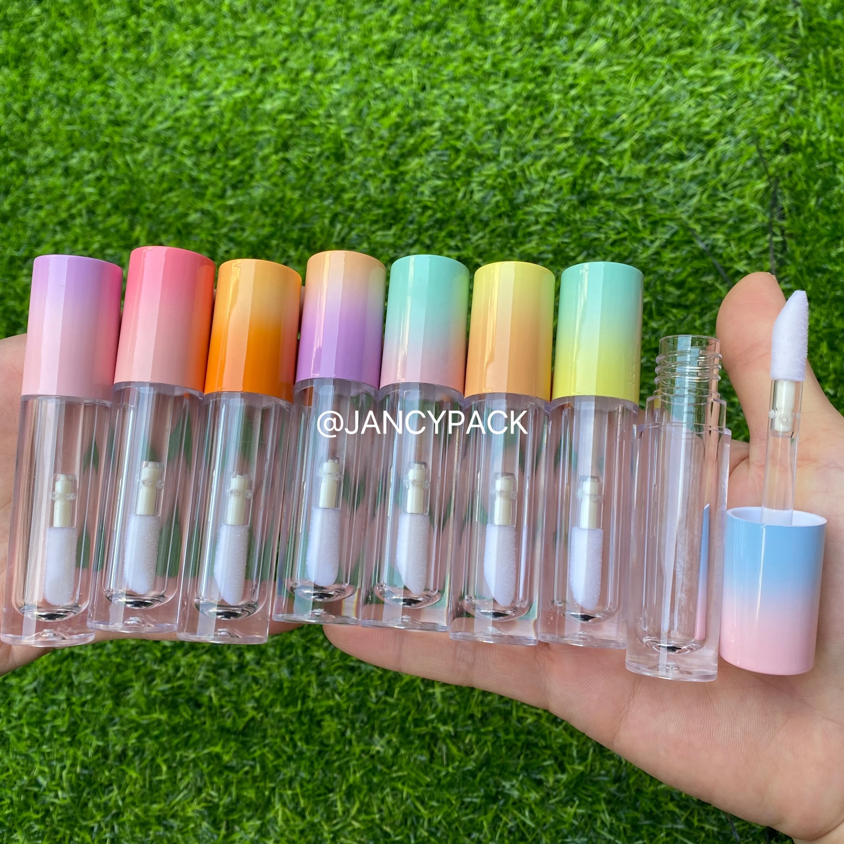 JANCY PACK 5ml wholesale empty gradient pink clear empty lipgloss tubes thick bottle big wand lip gloss container packaging
