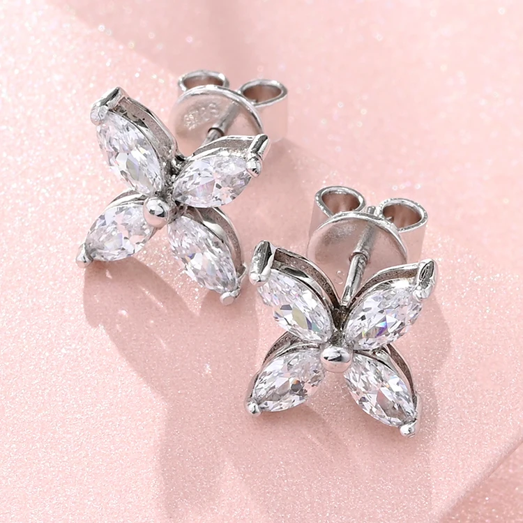 Fashion  Flower Earring Women Elegant Silver Jewelry Cubic Zirconia Stud Earrings Mini Flower Earrings