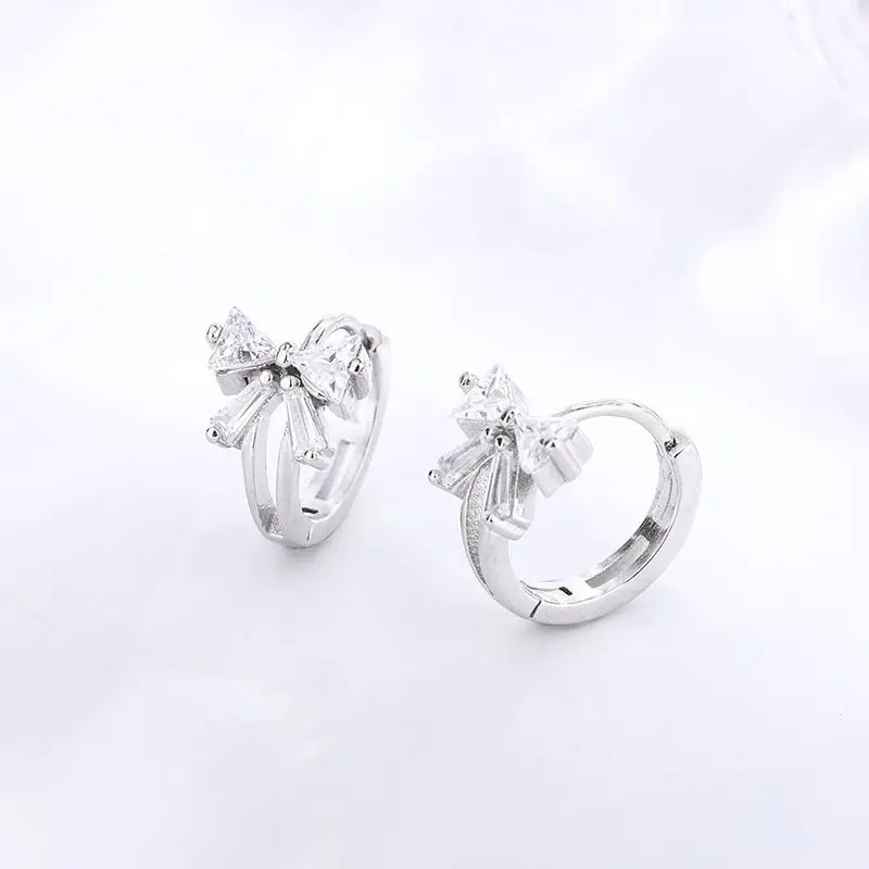 Fine Jewelry Bulk Wholesale 925 Sterling Silver Small Silver Gold Filled Earrings Bow Hoop Diamond Earrings