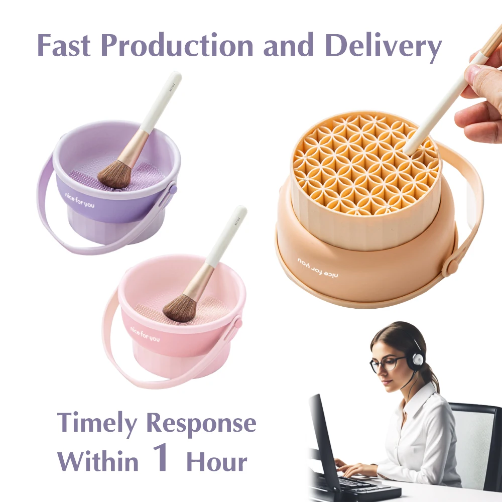 3 In 1 Silicone Brush Cleaner Dryer Tray Brushes Drying Rack Holder Cleaner Pad Bowl Silicone Makeup Sponge Brush Cleaner