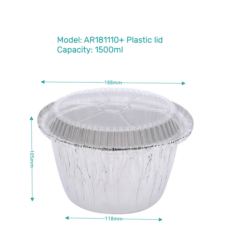 BGI 1500ml round  disposable baking pan/ plates with lids round Cheese Mac aluminum tray for food packaging