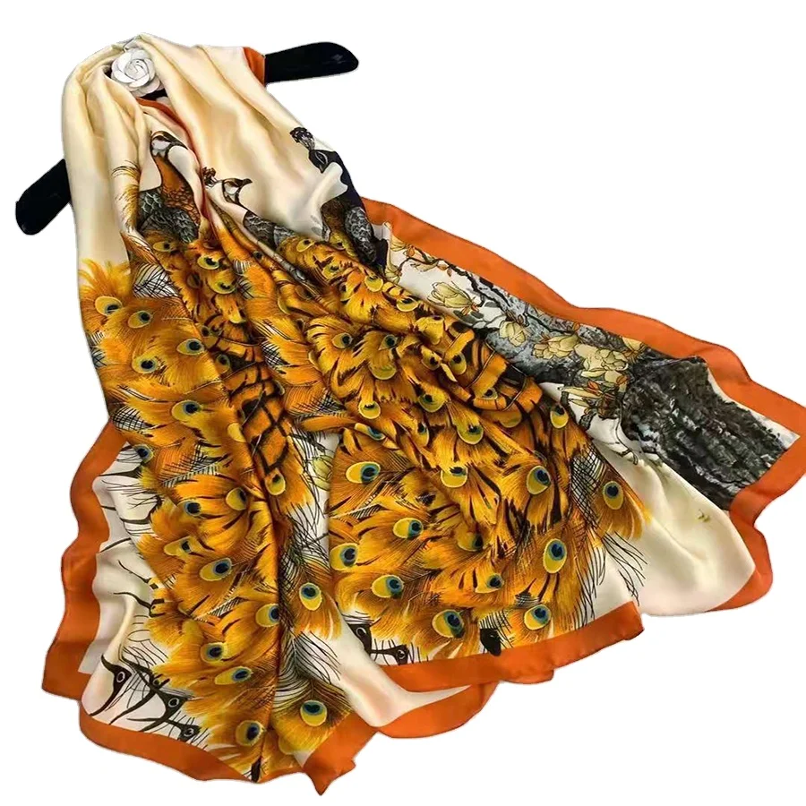Большой квадратный шелковый шарф, шелковые шарфы, мусульманский онлайн-шейный атласный саржевый хиджаб, шелковые шарфы