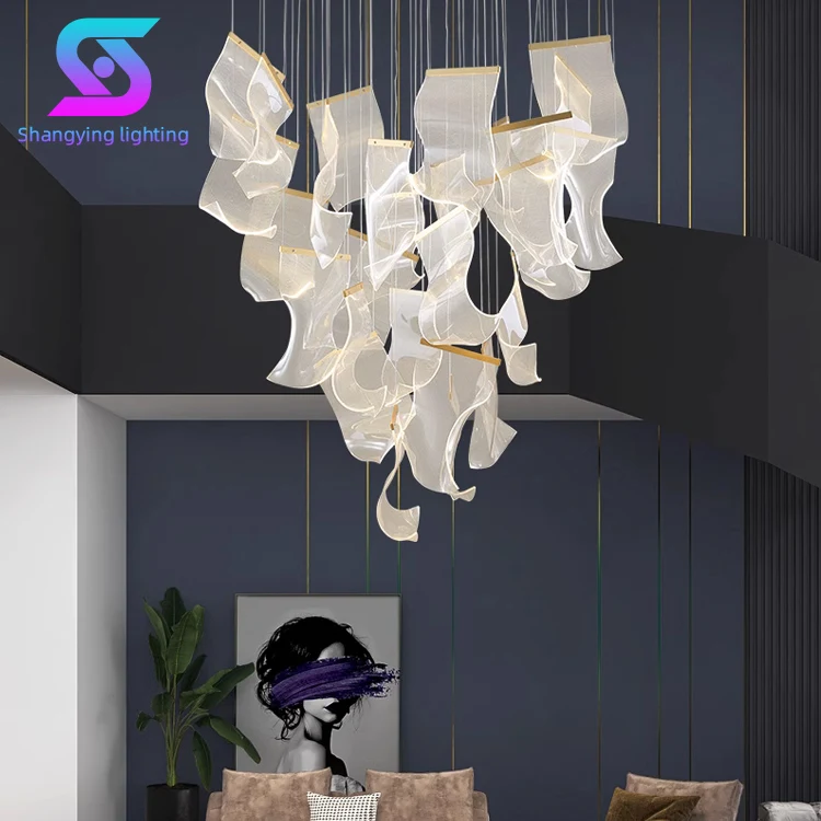 Custom Made Large Indoor Decoration Project Pendant Lights Fixture Hotel Lobby Villa Modern Led Acrylic Chandelier