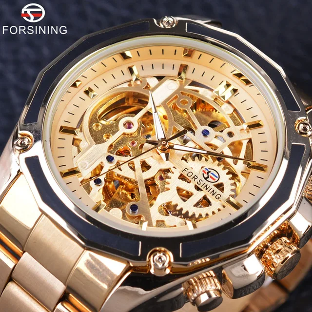 Forsining Watch Steampunk Design Fashion Business Dress Men Watch Top Brand Luxury Stainless Steel Automatic Skeleton Watch