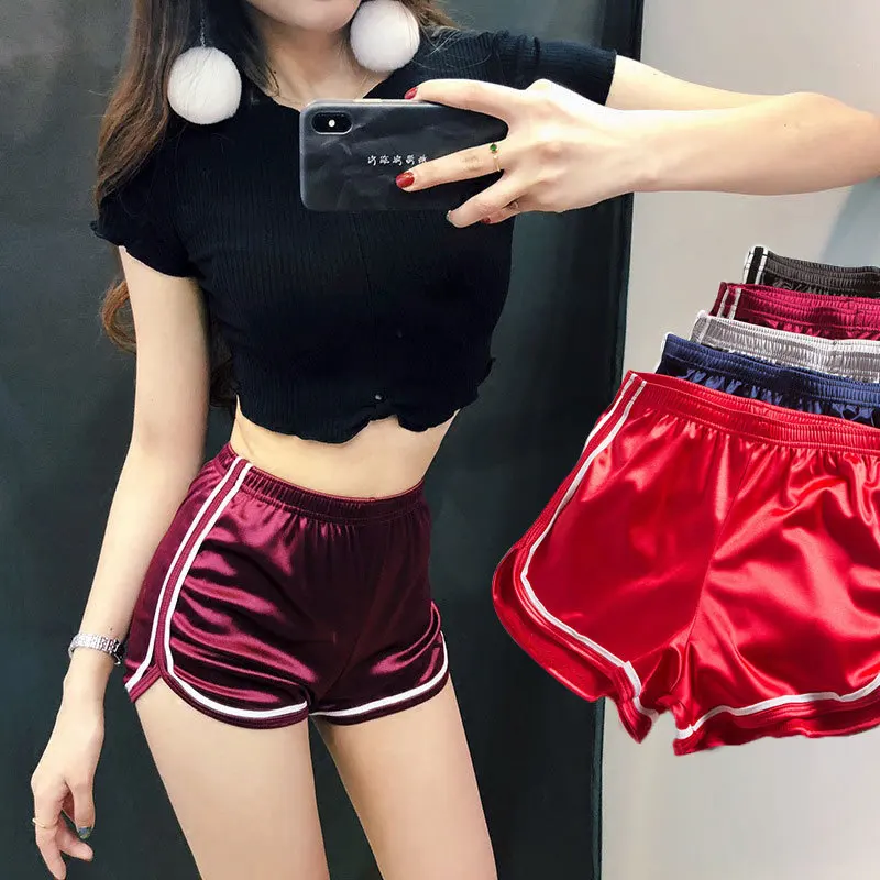 B947  High Waist Pole Dance Satin Silk Shorts Girls Sexy Gym Snack Shorts Custom Spandex Women Dolphin Booty Biker Shorts