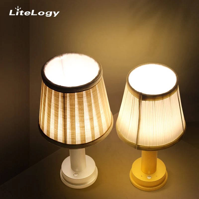 Nordic modern hotel table lamp fabric shade home decorative bedroom bedside metal desk lamp rechargeable