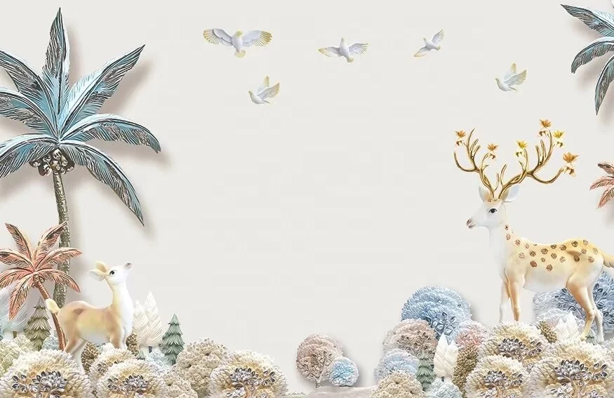 chrismas theme snow elk forest birds trees design print big size custom up to 3*5m & 3.2*10m/piece high-end fabric wallpaper