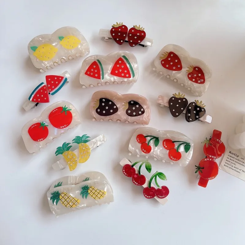 HONEY 9CM Summer Fruit Strawberry Tomato Lemon Watermelon Cherry Pineapple Acetate Hair Barrette Hair Claws Clip