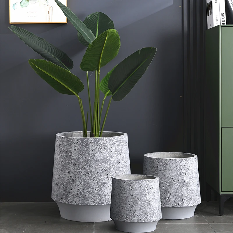 Dia 23/33/45cm Planters Large Outdoor Indoor Modern Flower Pot Factory Wholesale Durable Fiber Clay Large Plant Pot