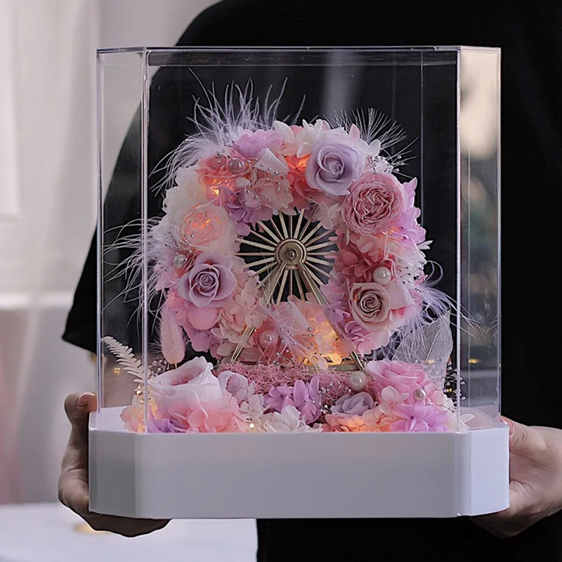 Luxury Ferris wheel Eternal Rose Preserved Flower gift wedding decoration Remote control 8 lights in acrylic boxes