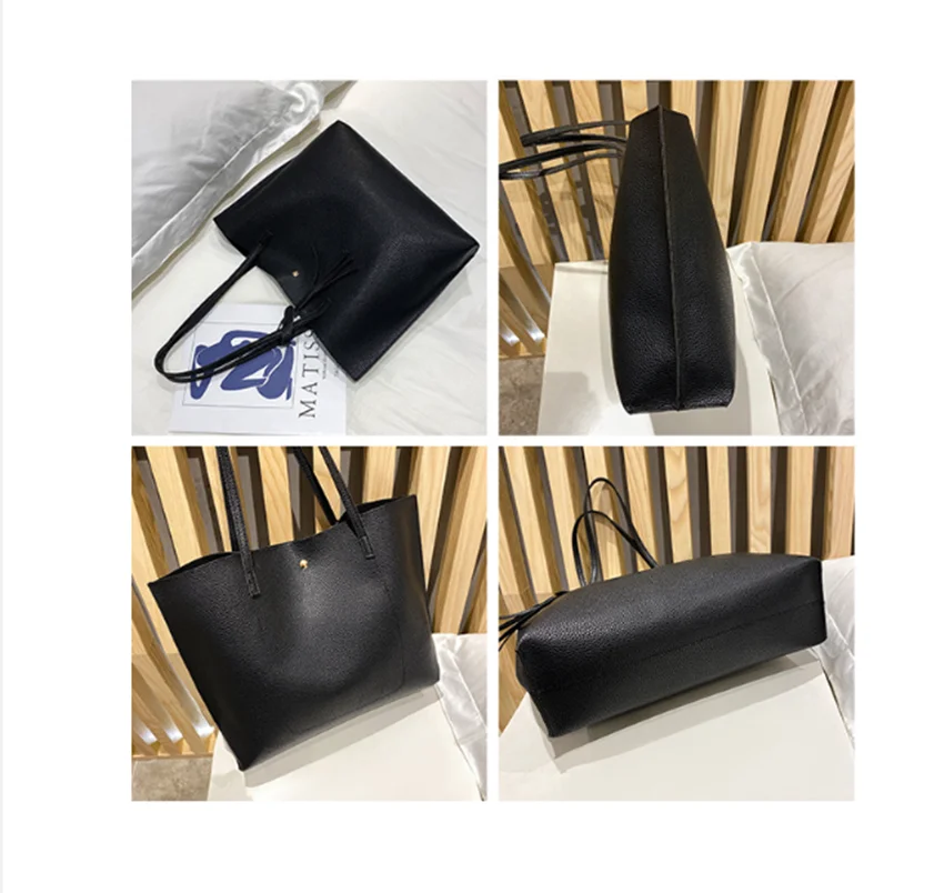 Luxury Lychee Pattern Fringe Ladies Shopping Handbag PU Leather Shoulder Strap Tote Bags For Women