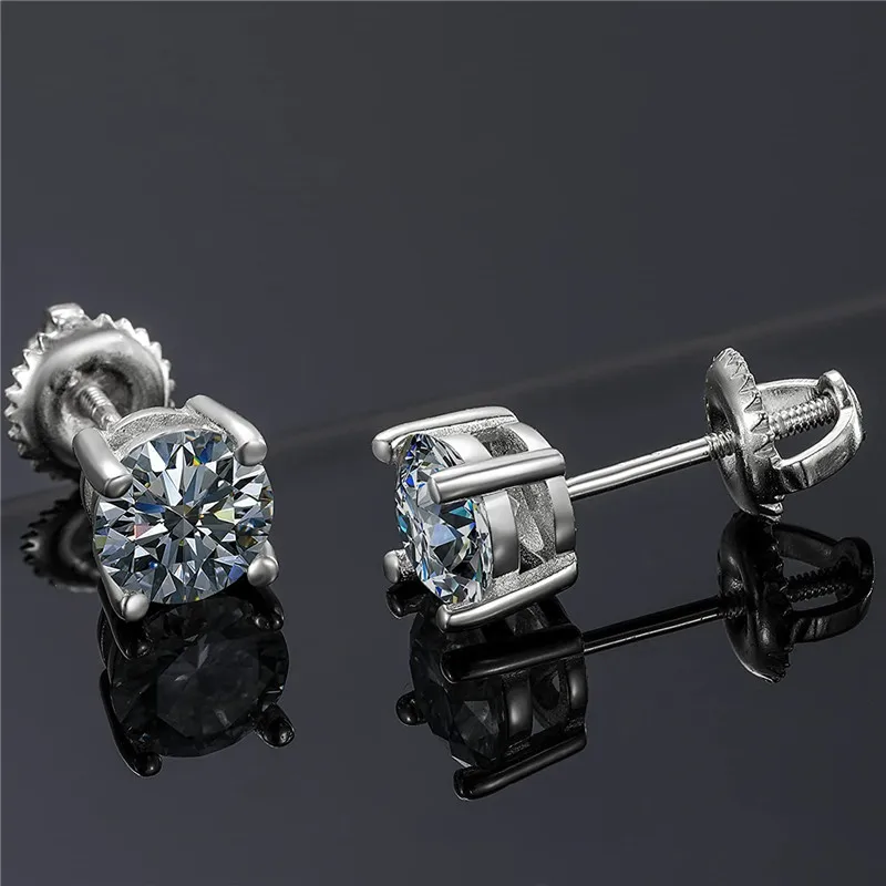 fine fashion jewelry gold plated statements 925 silver 1ct 2ct def color real moissanite diamond stud earrings screw back
