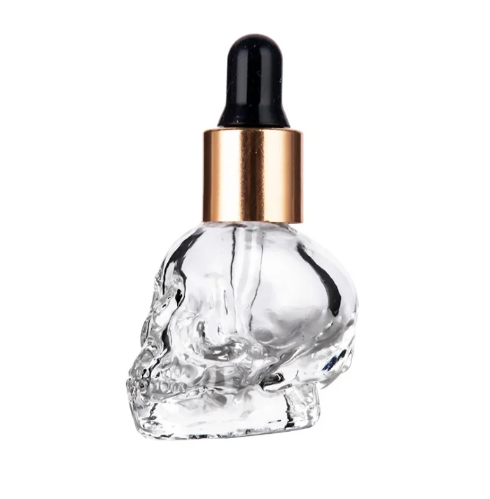 Unique 30 ml Skull Glass Essential Oil Glass Bottle 30ml Glass Skull Dropper Bottles