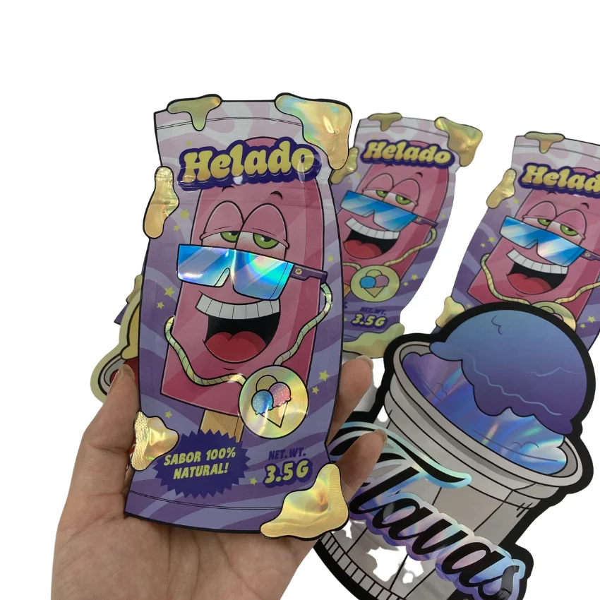 Soft Touch Custom Die Cut Irregular Shape Smell Proof Ziplock Round Circle Special Shaped Holographic Mylar 3.5g Packs Bags