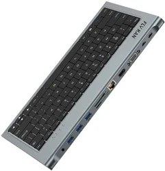 USB-C Keyboard Docking Station-78keys-11in 1 (100w PD, 4K*2K HD, USB3.0 Hub x 3, Gigabit LAN) - UC3300