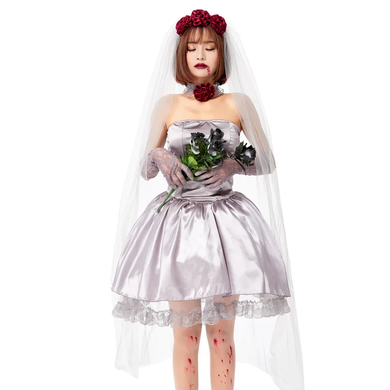 Halloween Dead Bride Vampire Costume For Adult Women Carnival Party Ghosts Zombie Bloody Cosplay Outfit