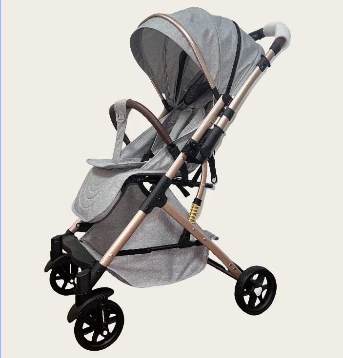 2024 New Design Automatic Lightweight Baby Stroller Linen 0-3 Years Kids Pushchair with  Easy Folding 2 in one stroller