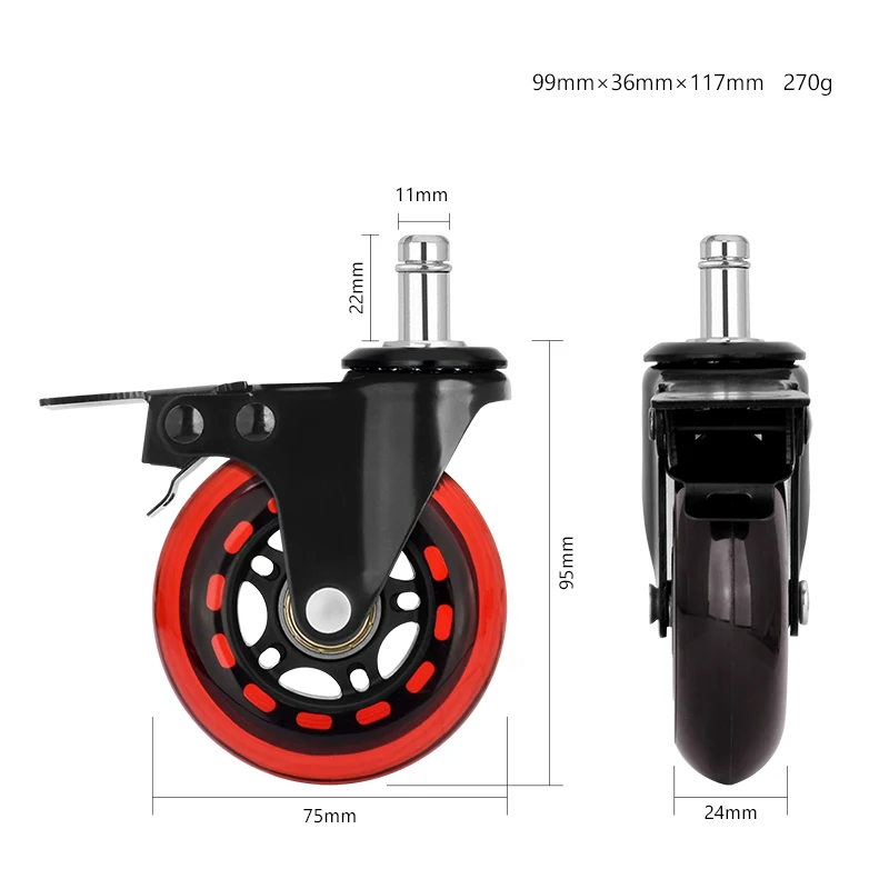 Universal Industrial Medical Heavy Duty Wheel PU Swivel Furniture Chair Caster with Brake 3 Inch Office Chair Caster Wheel