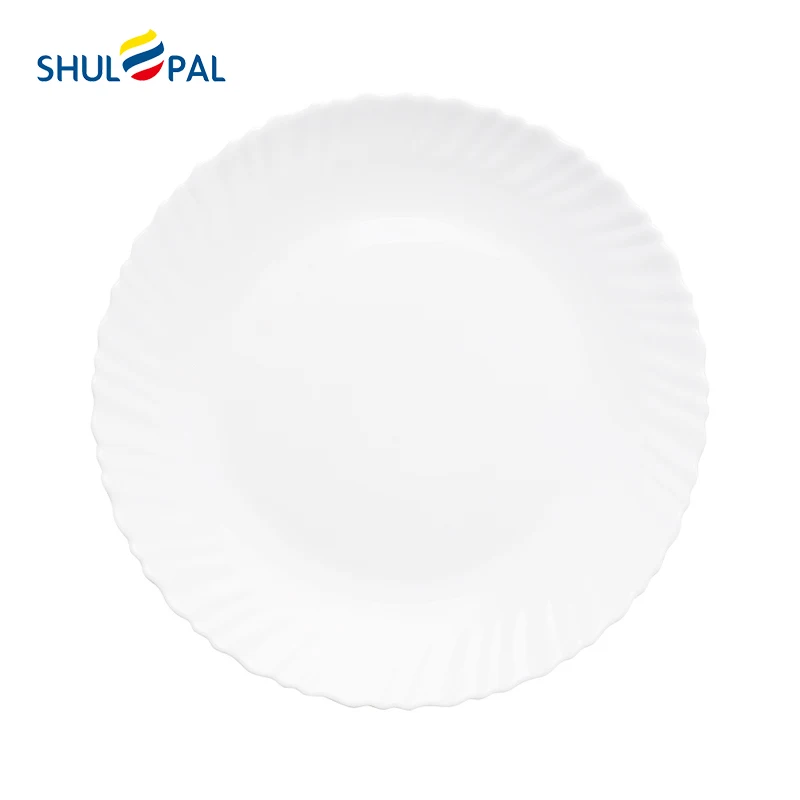 Wholesale In Stock White Opal Glassware 8.5 inch Dining Flat Plate Tempered Glass Round Dish