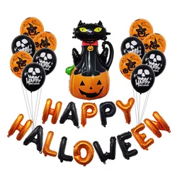 New black cat with pumpkin inflatable foil balloon hanging banner home decoration 16 inch letter halloween celebration ballons