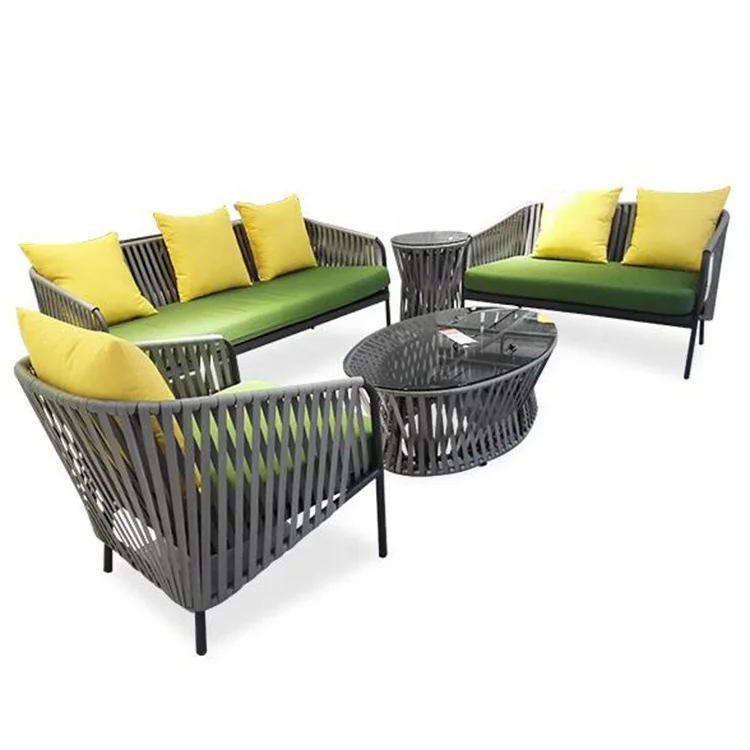Modern furniture woven rattan sofa outdoor dining chair simple leisure reception sofa chair aluminum frame